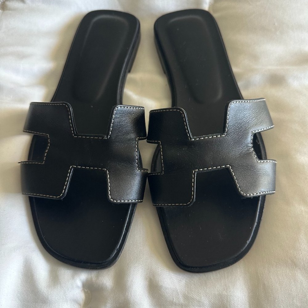 Hermes Oran Sandals - Black with Box and Dust bag